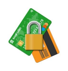 A lock on top of two credit cards.