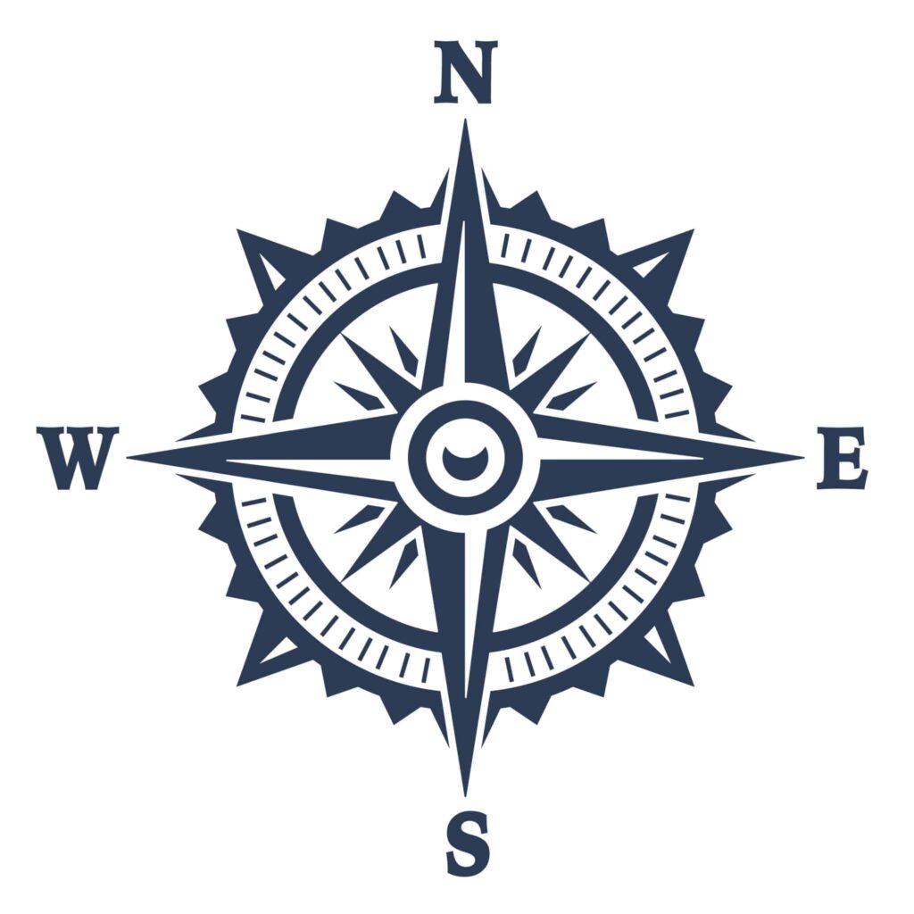 A compass rose with the word " north " in it.