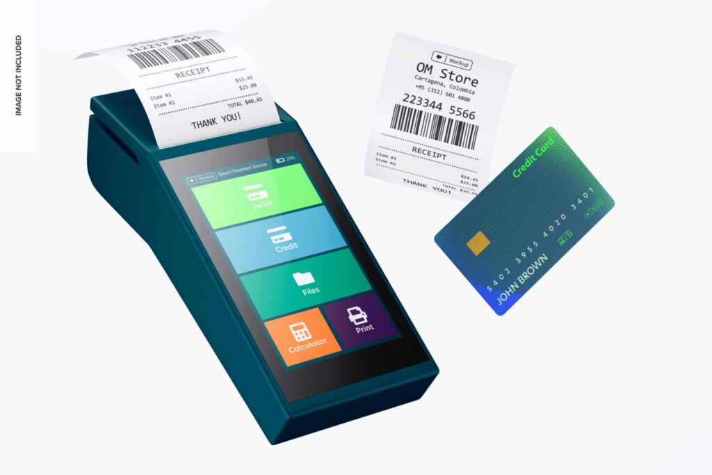 A smart phone with receipt and credit card