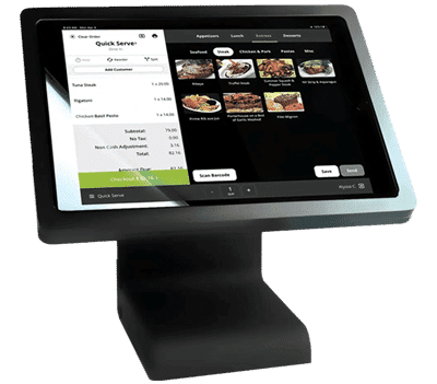 A tablet computer with an image of food on it.
