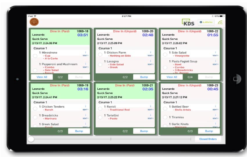 A tablet showing the menu of a restaurant.