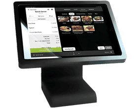 A tablet computer sitting on top of a stand.