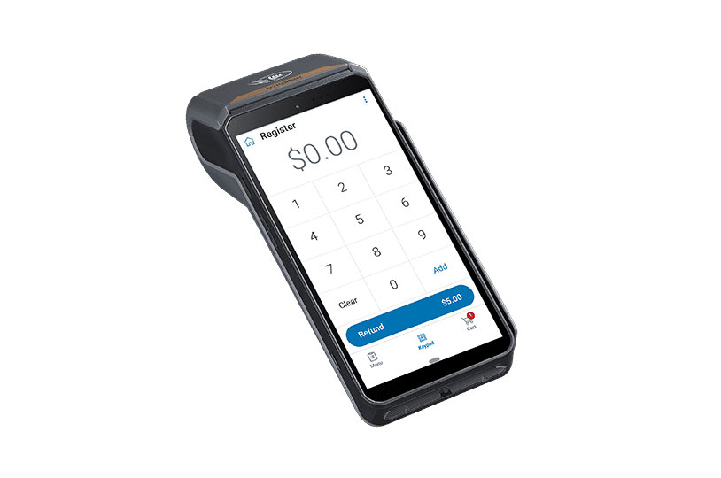 A smart phone with a receipt printer on the back.