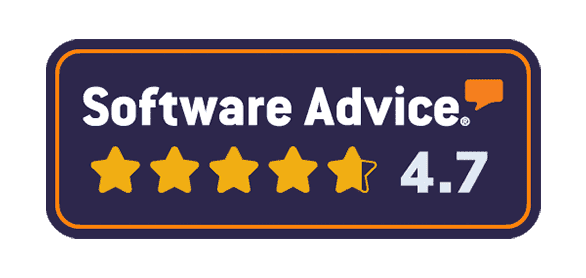 A purple banner with the words software advice 4 stars.