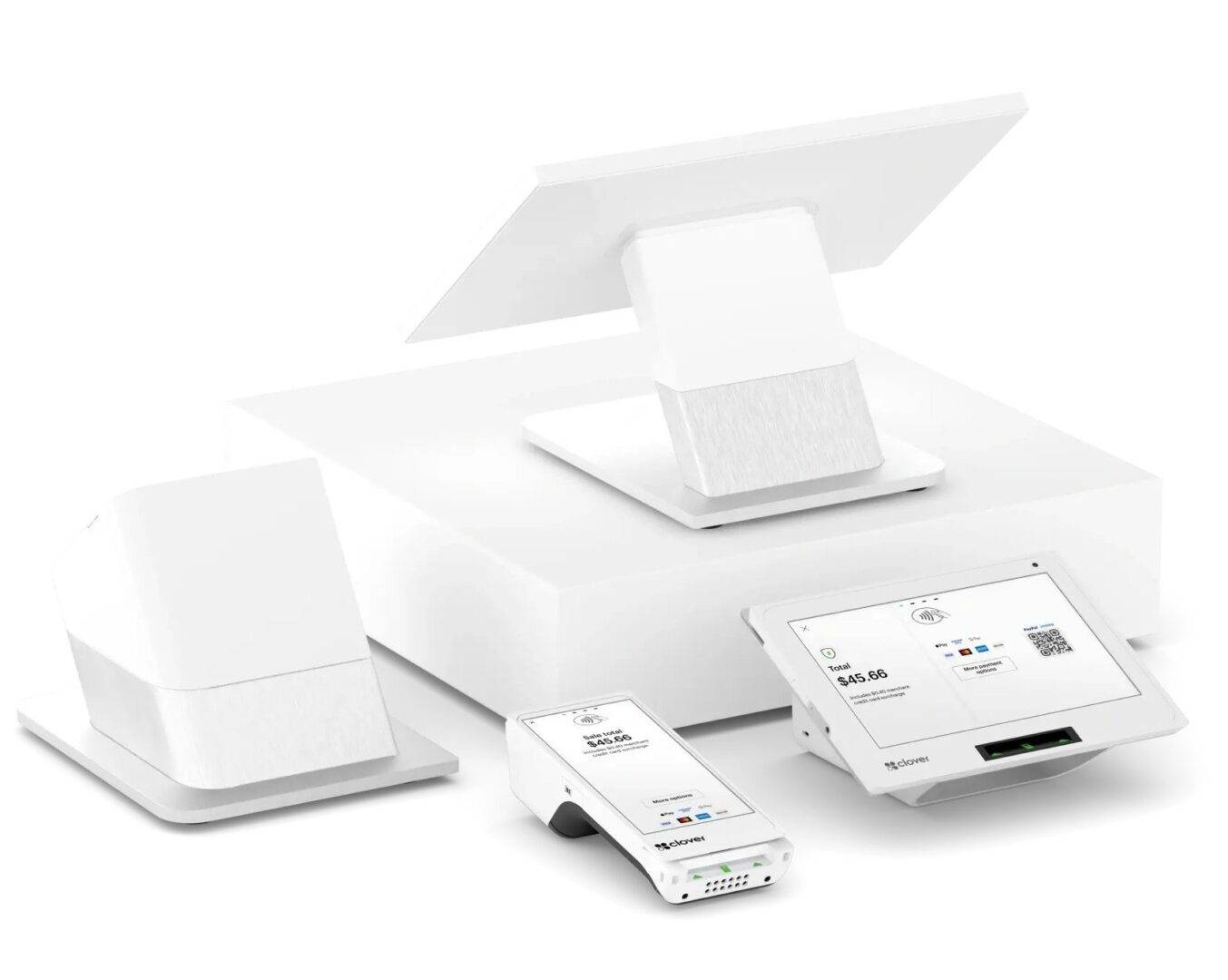 A white box with some remotes and boxes