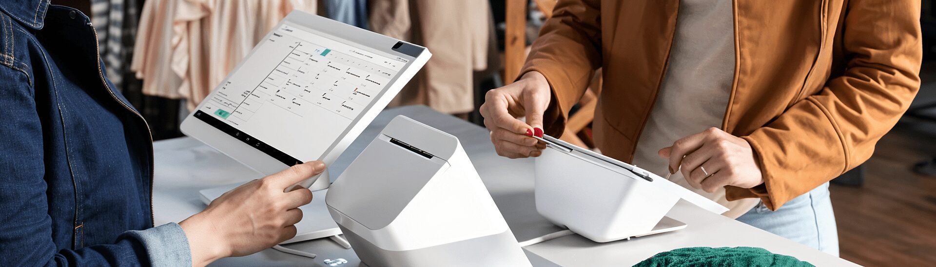 A person is using the cash register at a store.